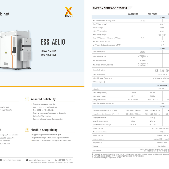 Inverter Hybrid SolaX ESS-AELIO 50kW-60kW-100/200kWh