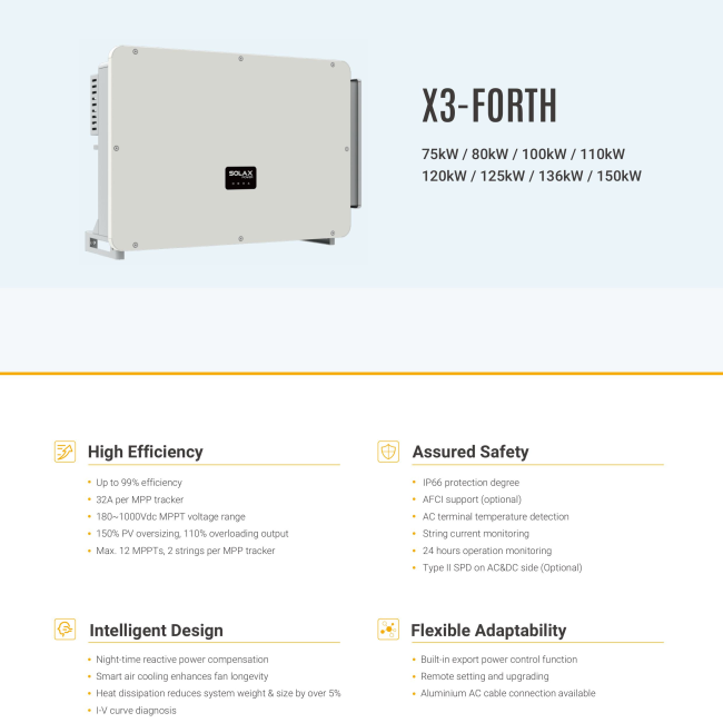 Inverter hòa lưới SolaX 80KW 3 pha X3-FORTH | Biến tần hòa lưới SolaX 80kW 3 pha X3-FORTH