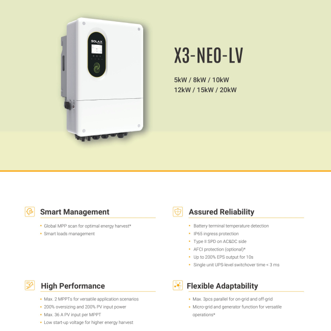 Biến tần Hybrid SolaX 20KW 3 pha X3-NEO-LV | Inverter Hybrid SolaX 20KW 3 pha X3-NEO-LV