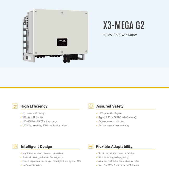 Inverter hòa lưới SolaX 50KW 3 pha X3-MEGA G2 | Biến tần hòa lưới SolaX 50kW 3 pha X3-MEGA G2