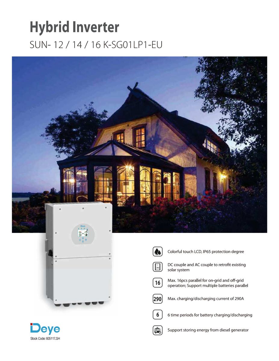 Thông số kỹ thuật Inverter Hybrid Deye 16kW 1 pha