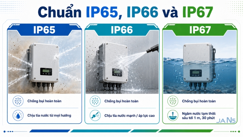 Sự khác nhau giữa chuẩn IP65, IP66 và IP67