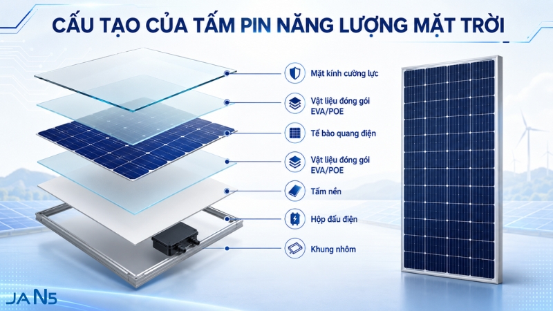 Pin mặt trời được cấu tạo từ vật liệu gì?