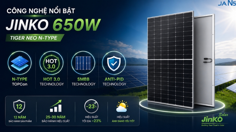 Công nghệ nổi bật của tấm pin Jinko 650W